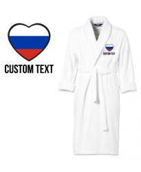 Russia Flag Heart Shape Embroidery Logo with Custom Text Embroidered Bathrobes